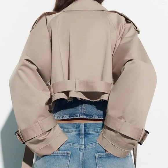 Zara Cropped Oversized Trench Coat Jacket - Picture 5 of 13